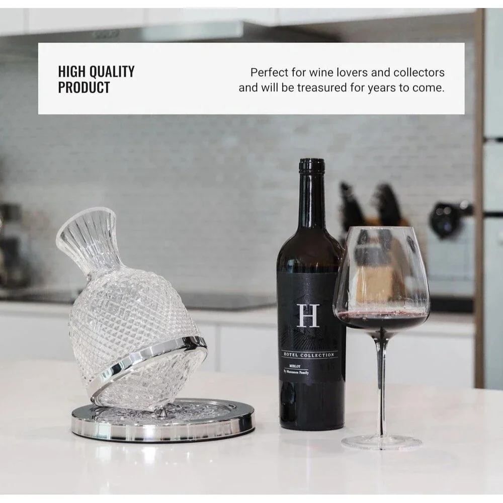 Hotel Collection Swirl Crystal Wine Decanter w/ Rotating Base | New | $99 MSRP